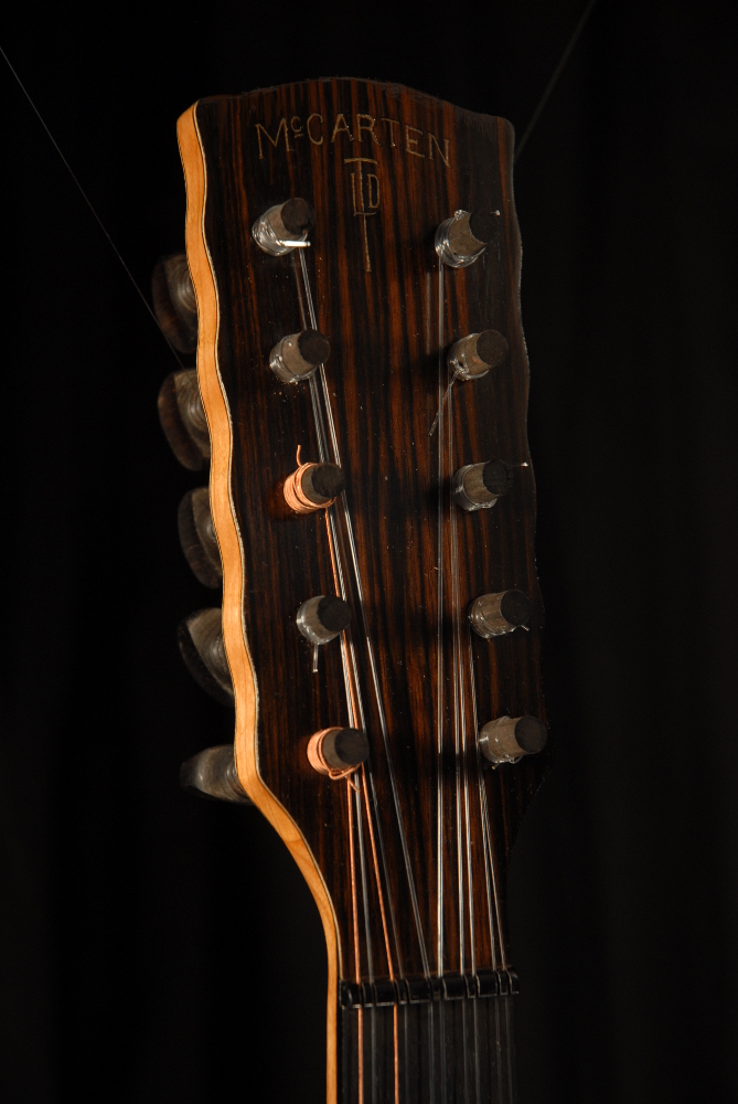 front view of the head of michael mccarten's 10 string baroque guitar model