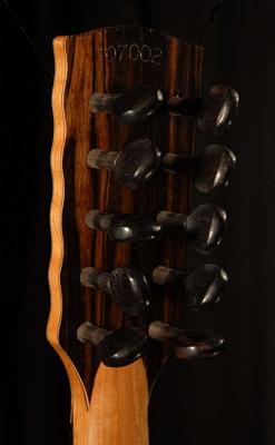 rear view of the head of michael mccarten's 10 string baroque guitar model