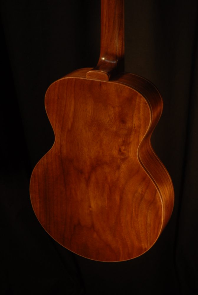 rear view of the body of michael mccarten's archtop baritone ukulele model